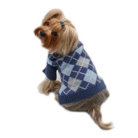 Argyle Turtleneck Sweater (Color: Navy/Grey/Light Blue, size: S)
